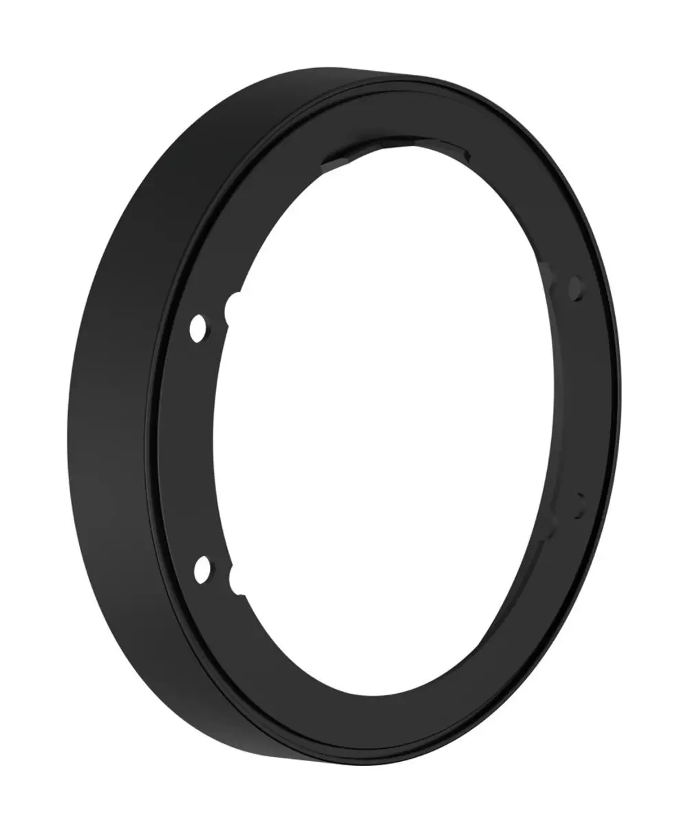 Schwarze runde Halterung mit Befestigungslöchern, geeignet für eine universelle iBox-Anwendung von Hansgrohe.